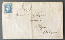 France N°60A Sur Lettre TAD Lorrez-le-Bocage (73) 18.2.1872 + GC 2090 - (N219) - 1849-1876: Periodo Clásico