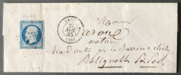 France N°14 Sur Lettre (LSC) TAD Lagny (73) 27.11.1855 + PC 1614 - (N228) - 1849-1876: Periodo Clásico