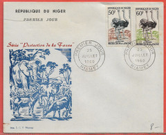 OISEAUX AUTRUCHES NIGER LETTRE FDC DE 1960 - Struisvogels