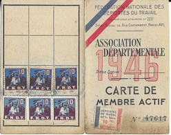 CARTE DE DEPORTES DU TRAVAIL 1942 A 1945 A MUNICH ALLEMAGNE - VIGNETTES BLEU BLANC ROUGE ET FNDT - VOIR LES SCANNERS - 1939-45