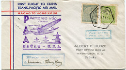 MACAO LETTRE "FIRST FLIGHT TO CHINA TRANS-PACIFIC AIR MAIL MACAO TO HONG KONG " AVEC CACHET ILL " PRIMEIRO VOO......USA" - Storia Postale