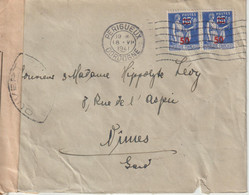 France 1941 Lettre De Perigueux Pour Nimes Avec Bande De Censure - Guerra Del 1939-45