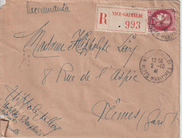France 1941 Lettre Recommandée De Nice Pour Nimes - 1921-1960: Période Moderne