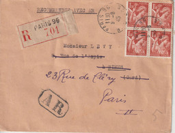 France 1945 Lettre Recommandée De Paris Pour Nimes Et Réexpédition Sur Paris - 1921-1960: Periodo Moderno