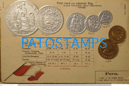 196061 PERU ART ARTE EMBOSSED MULTI COIN & FLAG POSTAL POSTCARD - Pérou