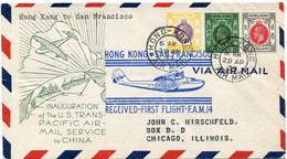 HONG KONG LETTRE PAR AVION  AVEC CACHET ILLUSTRE "HONG KONG TO SAN FRANCISCO RECEIVED-FIRST FLIGHT-F.A.M.14" DEPART ... - Brieven En Documenten
