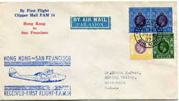 HONG KONG LETTRE PAR AVION  AVEC CACHET ILLUSTRE "HONG KONG TO SAN FRANCISCO RECEIVED-FIRST FLIGHT-F.A.M.14" DEPART ... - Cartas & Documentos
