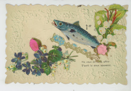 POISSON D'AVRIL - Jolie Carte Fantaisie Gaufrée Avec Ajoutis Fleurs Muguet Et Poisson 1er Avril (embossed Postcard) - 1er Avril - Poisson D'avril