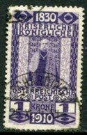 AUSTRIA 1910 80th Birthday Of Franz Joseph 1 Kr.used  Michel 174 - Used Stamps