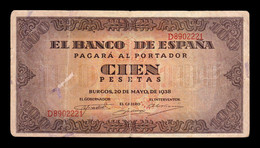 España Spain 100 Pesetas Burgos 1938 Pick 113 Serie D T.221 BC/MBC F/VF - 100 Pesetas