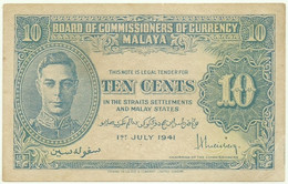 Malaya - 10 Cents - 1.7.1941 (1945 ) - Pick 8 - Malaysia - Malasia