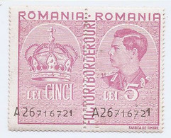 Timbru Fiscal Pentru Facturi Si Borderouri De 5 Lei ** Carmin - Revenue Stamps