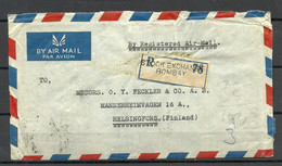 INDIA 1947 Registered Air Mail Cover To Finland Stock Exchange Bombay Registration Label Mi 164 Etc. - Airmail