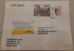 INDIA,2009,RETURN TO SENDER LABEL,AIR MAIL COVER TO SWITZERLAND,2 STAMPS,MOTHER TERESA,ELEPHANT,DUSSEHRA,MYSORE,GUWAHATI - Corréo Aéreo