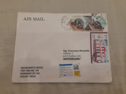 INDIA,2011,RETURN TO SENDER LABEL,AIR MAIL COVER TO SWITZERLAND,3 STAMPS,TORTOISE,POSTAL HERITAGE, GUWAHATI - Corréo Aéreo