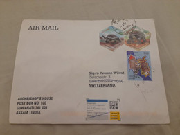 INDIA,2011,RETURN TO SENDER LABEL,AIR MAIL COVER TO SWITZERLAND,3 STAMPS,TORTOISE,ASTROLOGICAL SIGNS, GUWAHATI - Airmail