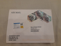 INDIA,2011,RETURN TO SENDER LABEL,AIR MAIL COVER TO SWITZERLAND,3 STAMPS,TORTOISE, GUWAHATI - Poste Aérienne
