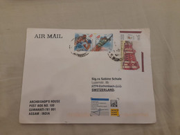 INDIA,2011,RETURN TO SENDER LABEL,AIR MAIL COVER TO SWITZERLAND,3 STAMPS,OLYMPIAD, POSTAL HERITAGE, GUWAHATI - Corréo Aéreo