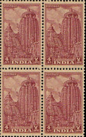 India 1949-51 2 1/2a ANNAS ARCHAEOLOGICAL SERIES STAMP MAHABODHI TEMPLE (BODH GAYA) Block Of 4 MNH As Per Scan - Nuevos