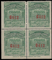 1911 U.S TELEGRAPH STAMPS - WESTERN UNION Sc. 16T42 - PANE OF FOUR - Altri & Non Classificati