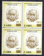 Zaire 1990, Albert Einstein With Golden Overprint / Surcharge **, MNH, Block Of 4 - Nuevos