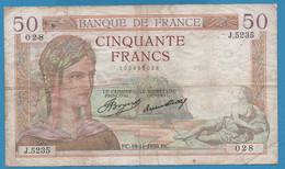 FRANCE 50 FRANCS 19.11.1936 # J.5235 028 F# 17 Cérès - 50 F 1934-1940 ''Cérès''