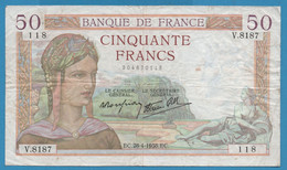 FRANCE 50 FRANCS 28.04.1938 # V.8187 118 F# 18 Cérès - 50 F 1934-1940 ''Cérès''