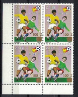 Zaire 1990, Football Soccer Fußball Voetbal With Golden Overprint / Surcharge **, MNH, Block Of 4, Corner-Margin - Unused Stamps