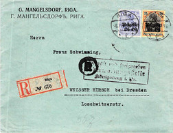 MiNr.8+9 Reco Riga - Dresden AKS 1918 Zensur Besetg.WK I. Ob.-Ost - Bezetting 1914-18