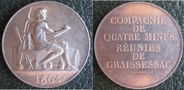 Jeton Argent 1864 Compagnie Des 4 Mines Réunies De Graissessac Hérault , Stern - Professionals/Firms