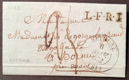 1832 FRANCE PAR MONS Marque D’ échange Lettre BETHUNE 61 NORD>Grand Hornu Belgique (L.F.R.1 Belgium Cover Prephilatelie - 1801-1848: Précurseurs XIX