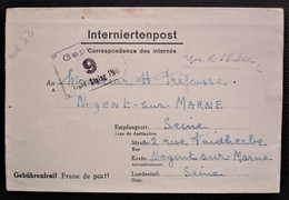 Vittel Grand Hôtel Interniertenpost 1942 Correspondance Des Internés Geprüft 9 De Powell Hilda Pour Nogent - Guerra De 1939-45