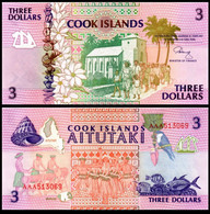 COOK ISLANDS 3 DOLLARS 1992 P 7 UNC (AAA-PREFIX) - Cook Islands