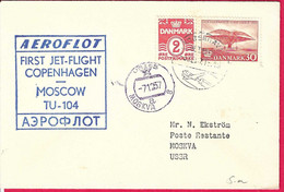 DANIMARCA - FIRST FLIGHT AEROFLOT CON TU104 - KOBENHAVN - MOSCOW *7.12.1957 - SU BUSTA UFFICIALE - Posta Aerea