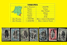 (°) BELGIAN CONGO / CONGO BELGE =  SAKANIA CANCELATION STUDY = 7 STAMPS (VARIA ) 1910/1921 PERIOD [A] - Variétés Et Curiosités