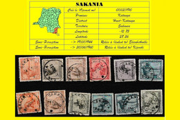 (°) BELGIAN CONGO / CONGO BELGE =  SAKANIA CANCELATION STUDY = 12 STAMPS (VARIA ) 1924/1925 PERIOD [B] - Errors & Oddities