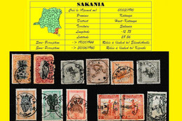 (°) BELGIAN CONGO / CONGO BELGE =  SAKANIA CANCELATION STUDY = 12 STAMPS (VARIA ) 1910/1948 PERIOD [D] - Variedades Y Curiosidades