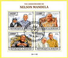 Petite Feuille De 4 Timbres-poste Dentelés Oblitérés - 95e Anniversaire De Nelson Mandela - République Du Burundi 2013 - Used Stamps