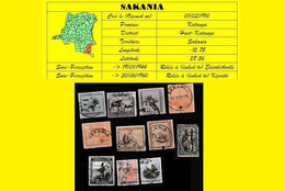 (°) BELGIAN CONGO / CONGO BELGE =  SAKANIA CANCELATION STUDY = 11 STAMPS (VARIA ) 1910/1952 PERIOD [E] - Errors & Oddities