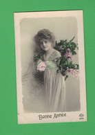 XA1195  JEUNE FILLE  FILLETTE , ENFANT, GIRL , FAMOUS GRETE REINWALD LOTS OF PINK ROSES  NEW YEAR - Portraits