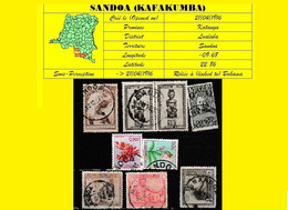 (°) BELGIAN CONGO / CONGO BELGE =  SANDOA CANCELATION STUDY = 9 STAMPS (VARIA INCLUDING 1 COB 115 STAMPS) [A] - Abarten Und Kuriositäten