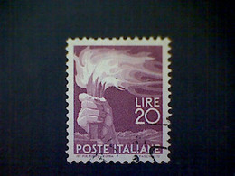 Italy, Scott #474, Used (o), 1945, Post War Definitives, Torch, 20 Lira, Dark Red Violet - Used