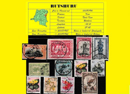 (°) BELGIAN CONGO / CONGO BELGE =  RUTSHURU CANCELATION STUDY = 12 STAMPS ( VARIA ) [A] - Errors & Oddities