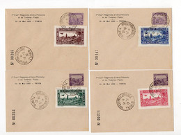 !!! LES 4 VIGNETTES DE L'EXPO PHILATELIQUE DE TUNIS DE 1932 SUR 4 ENTIERS POSTAUX DE TUNISIE - Briefmarkenmessen