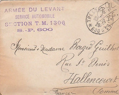 Armée Du Levant - Service Automobile Section T.M.1306  S.P. 600 Beyrouth - 1920 - Liban - Covers & Documents