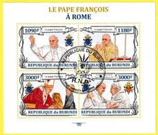 Petite Feuille De 4 Timbres-poste Dentelés Oblitérés - Le Pape François à Rome - République Du Burundi 2013 - Usati