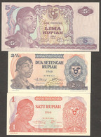 Lot 3 Pcs Indonesia 1 2.5 2 1/2 5 Rupiah General Sudirman 1968 UNC - Indonésie