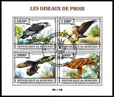 Petite Feuille De 4 Timbres-poste Dentelés Oblitérés - Les Oiseaux De Proie Buse Aigle Vautour - Burundi 2013 - Used Stamps