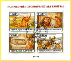 Petite Feuille De 4 Timbres-poste Dentelés Oblitérés - Hommes Préhistoriques Et Art Pariétal - Burundi 2013 - Used Stamps