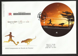 Portugal Mondial Football Afrique Du Sud 2010 Bloc Ronde FDC Recommandée Soccer World Cup South Africa S/s Reg FDC - 2010 – South Africa